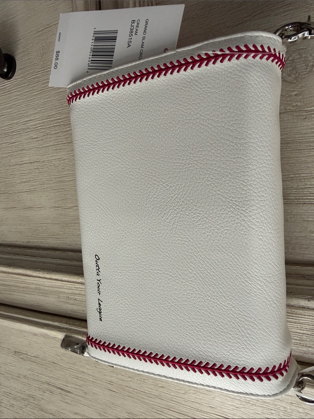 Betsey Johnson White and Red Baseball-Stitch Crossbody Bag - Picture 4 of 4